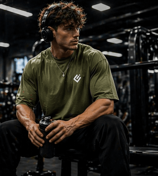 Ironcore olive oversized gym T-shirt front view